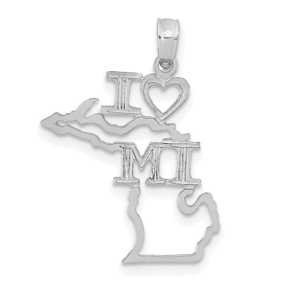14K White Gold Mini Travel Solid Michigan State Necklace Charm Pendant